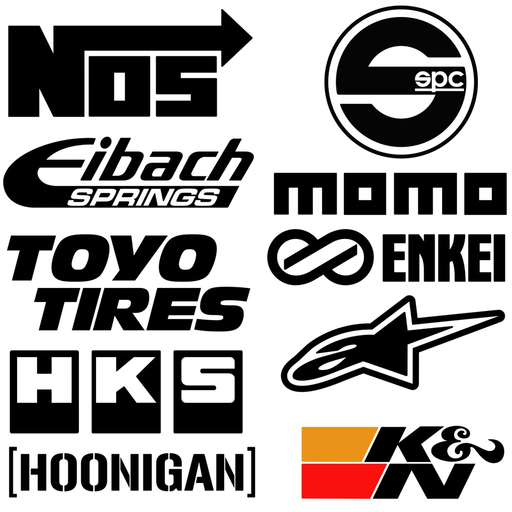Kit 10 adesivos para carros Tuning Premium RGV K&N em Vinil Premium