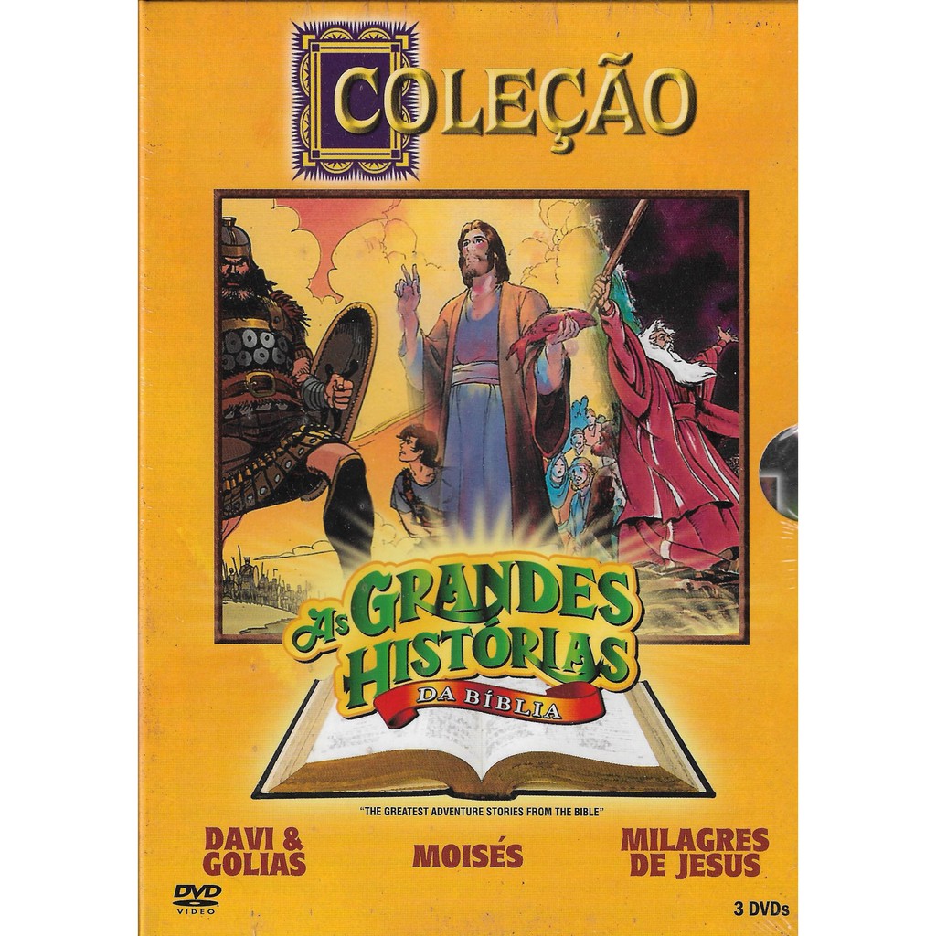 Coleção As Grandes Histórias da Bíblia com as Animações Davi & Golias, Milagres de Jesus e Moisés - Box com 3 DVDs - Novo Lacrado