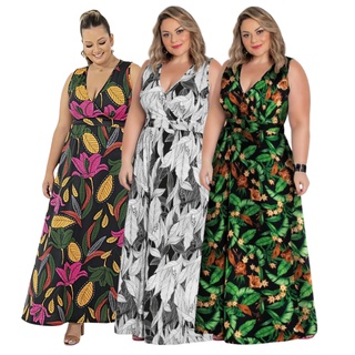 Vestido Longo Transpassado Floral Plus Size