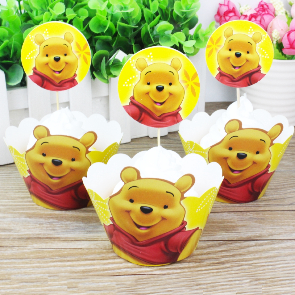 24 Peças Topo E Topo De Bolo Com Desenho Ursinho Pooh E Decorações