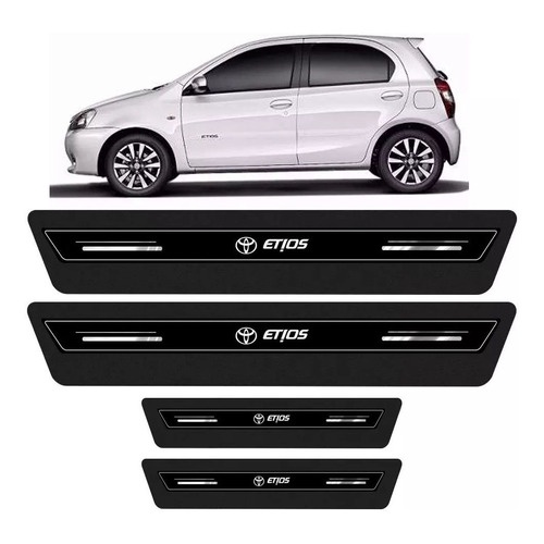 Kit 8 Adesivo Soleira Premium Porta Etios Hatch Preto Sedan
