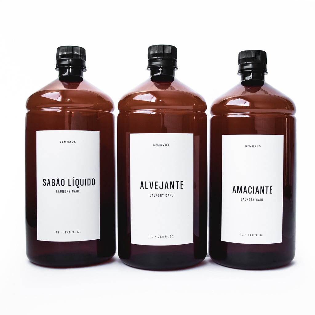 Kit 3 Frascos Ambar Lavanderia 1L Sabão Líquido Alvejante Amaciante em Oferta na Shopee