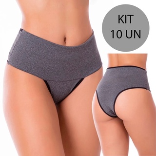 Kit 10 Calcinhas Fitness Seca Barriga Cintura Alta Com Compressão Modeladora