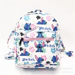 Disney Anime Lilo & Stitch Mochila Estudante Menina Moda Ponto Branco Azul Pano Bolsa De Ombro Bonito Saco Mini