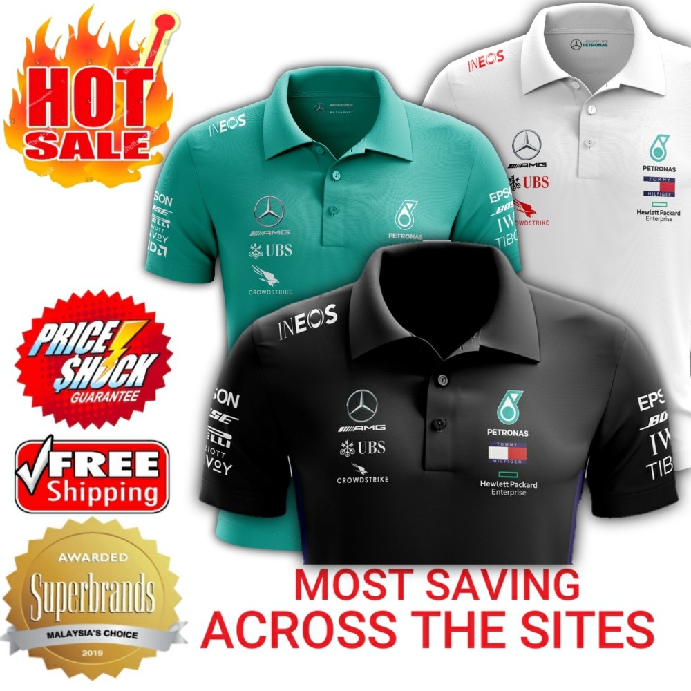 F1 Petronas AMG Mercedes Racing Team Camiseta Polo Masculina Tamanho Grande Manga Curta Casual