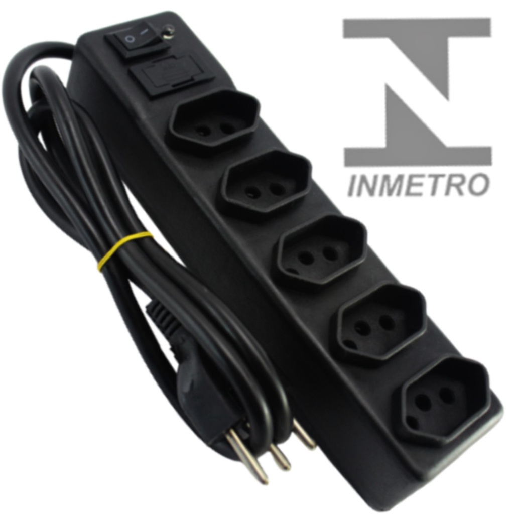 Régua / Extensão / Filtro De Linha - 5 Tomadas (INMETRO) com 2metros