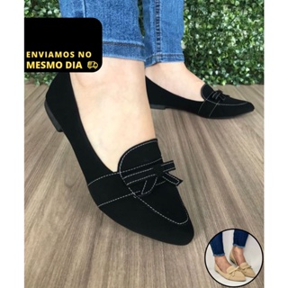 Sapatilha Feminina Rasteirinha Sandália Mocassim Feminino Casual Preta Sapato Social Bico Fino Molec New em Oferta na Shopee