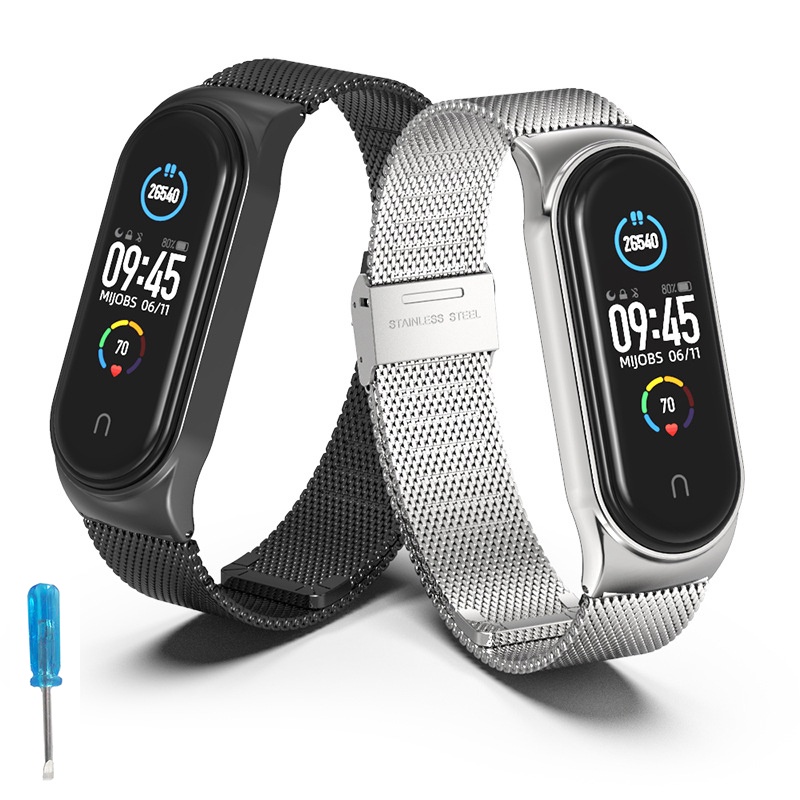 Para XiaoMi Band 6 5 4 3 Cinta De Metal Milanese Laço Faixa De Relógio De Pulso 