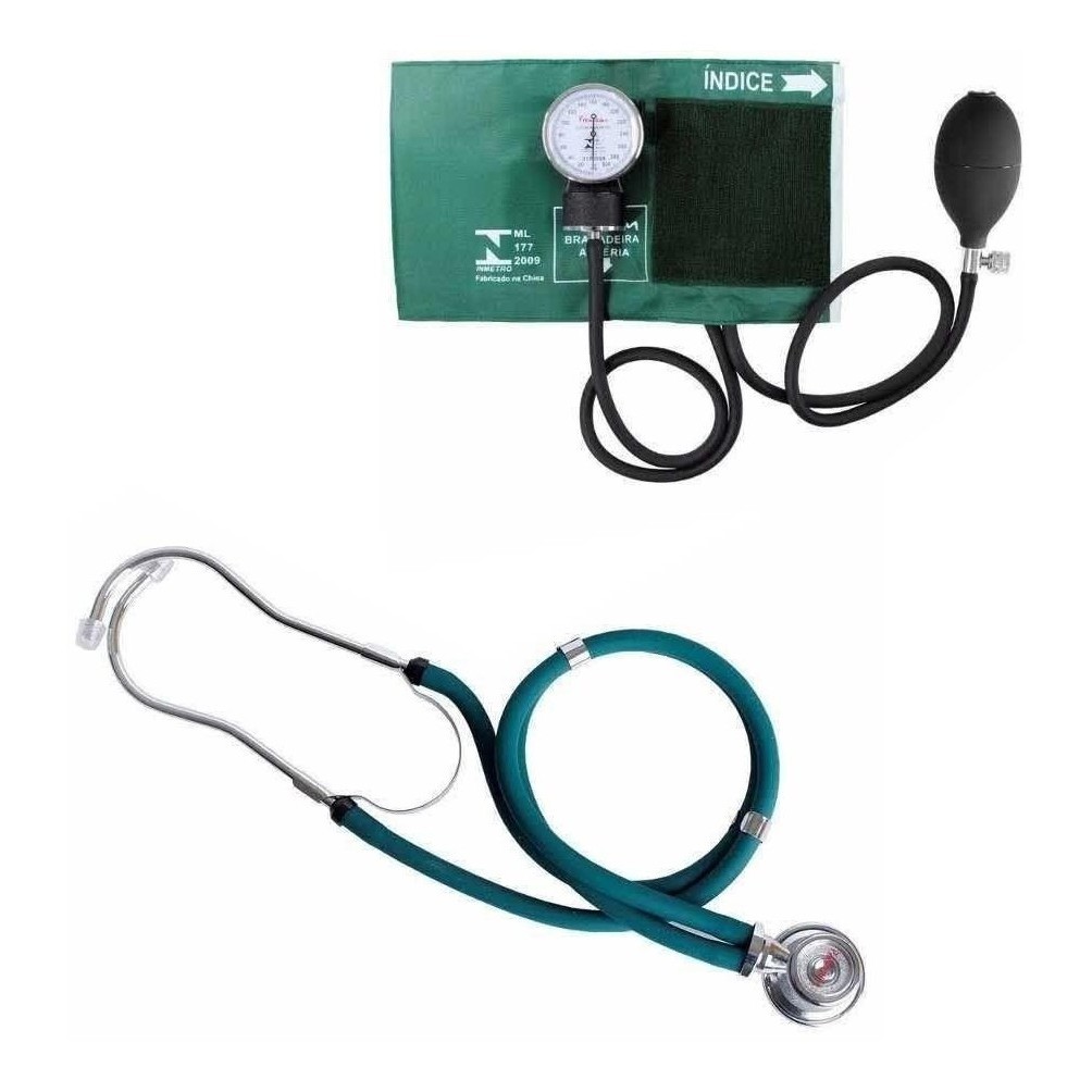 Kit Esfigmomanômetro + Estetoscópio Rappaport Verde G-tech em Oferta na Shopee