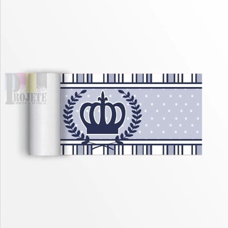 Faixa Decorativa Coroa Azul Para Quarto Menino 100x0,15cm