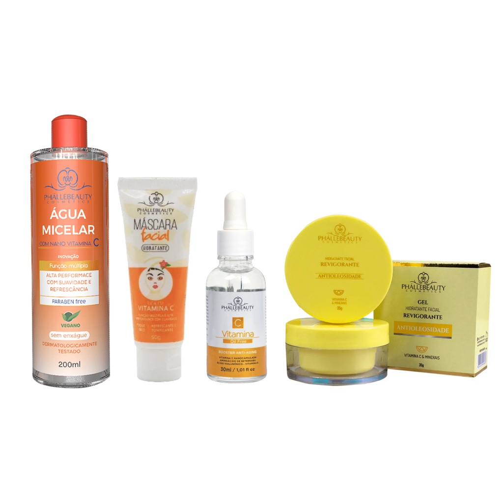 Kit Para Cuidado Facial Vitamina C PhálleBeauty 4 Itens