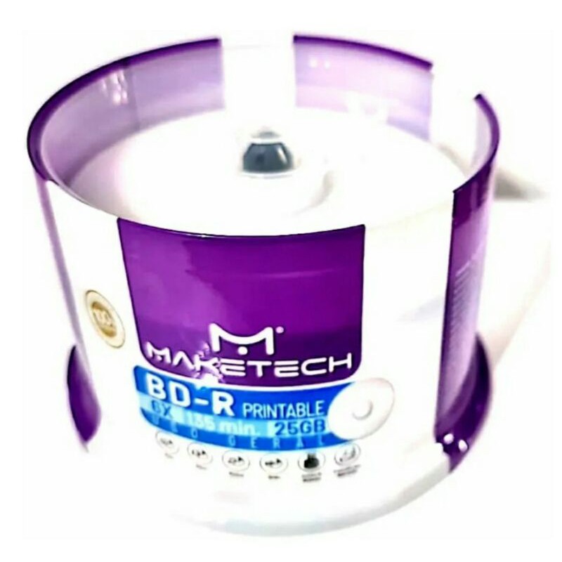 50 BLURAY MAKETECH PRINTABLE 25 GB 135 MINUTOS 6X COR ESCURA