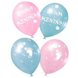 Balões Bexigas para Chá Revelação 20/50 unidades Azul e Rosa Menino ou Menina/Pezinho - 9 polegadas em Oferta na Shopee