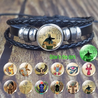 Egípcio Ankh Cruz Pulseira Do Punk Vintage Antigo Aúbista Scarab Deusa Tecido Multicamadas Brilham No Escuro Pulseiras De Presente Da Jóia