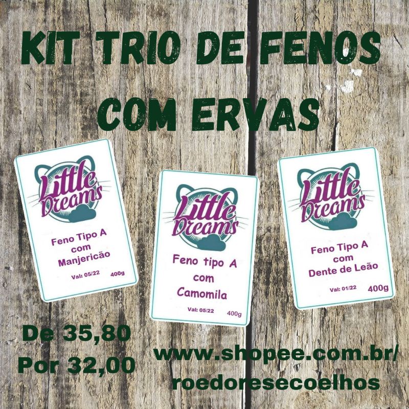 Kit Trio de Fenos Sabores para roedores e coelhos Little Dreams