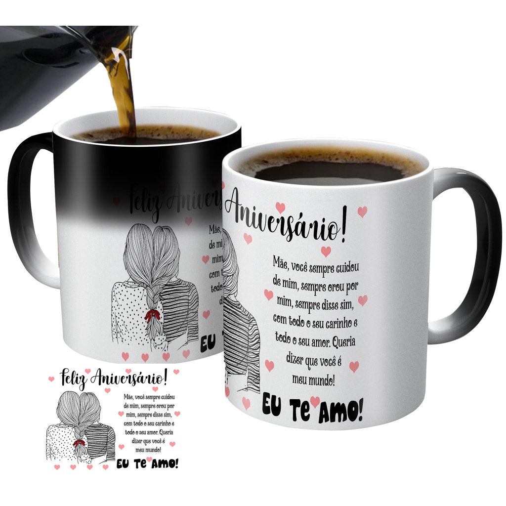 caneca mágica personalizada para presente feliz aniversário mãe eu te amo