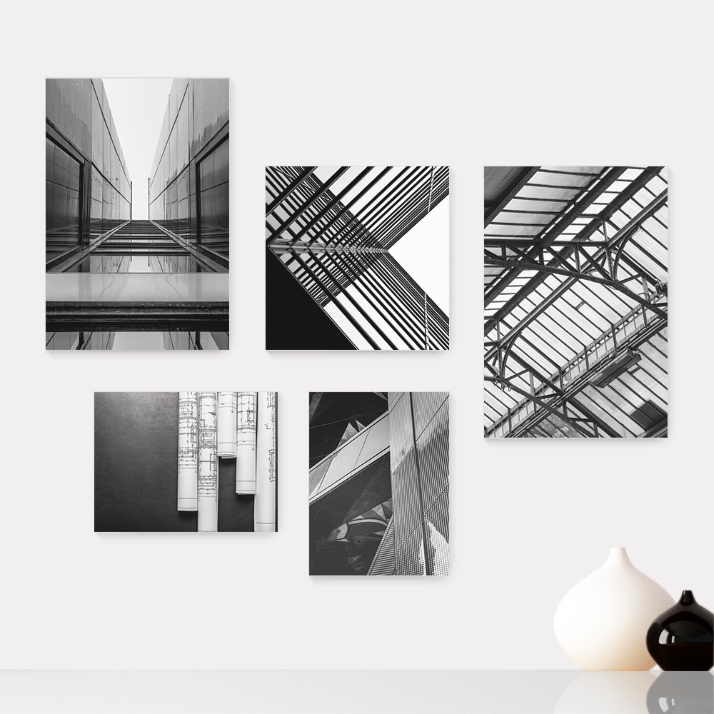 Kit 5 Quadros Decorativos Placas - Urbano Arquitetura Projeto Casa Quarto Sala - 036ktpl5
