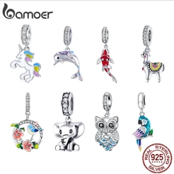 Bamoer Pingente Miçangas 925 Prata Peixe Ave Elemento Encanta Pulseira Joias