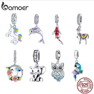 Bamoer Pingente Miçangas 925 Prata Peixe Ave Elemento Encanta Pulseira Joias