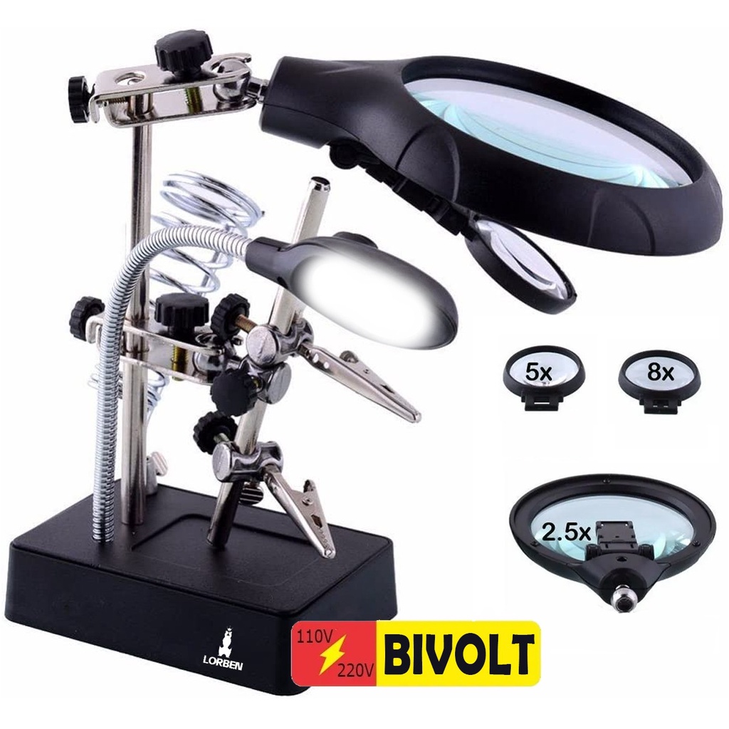 Lupa de Mesa com Garras e Iluminação Led Bivolt GT120 Lorben