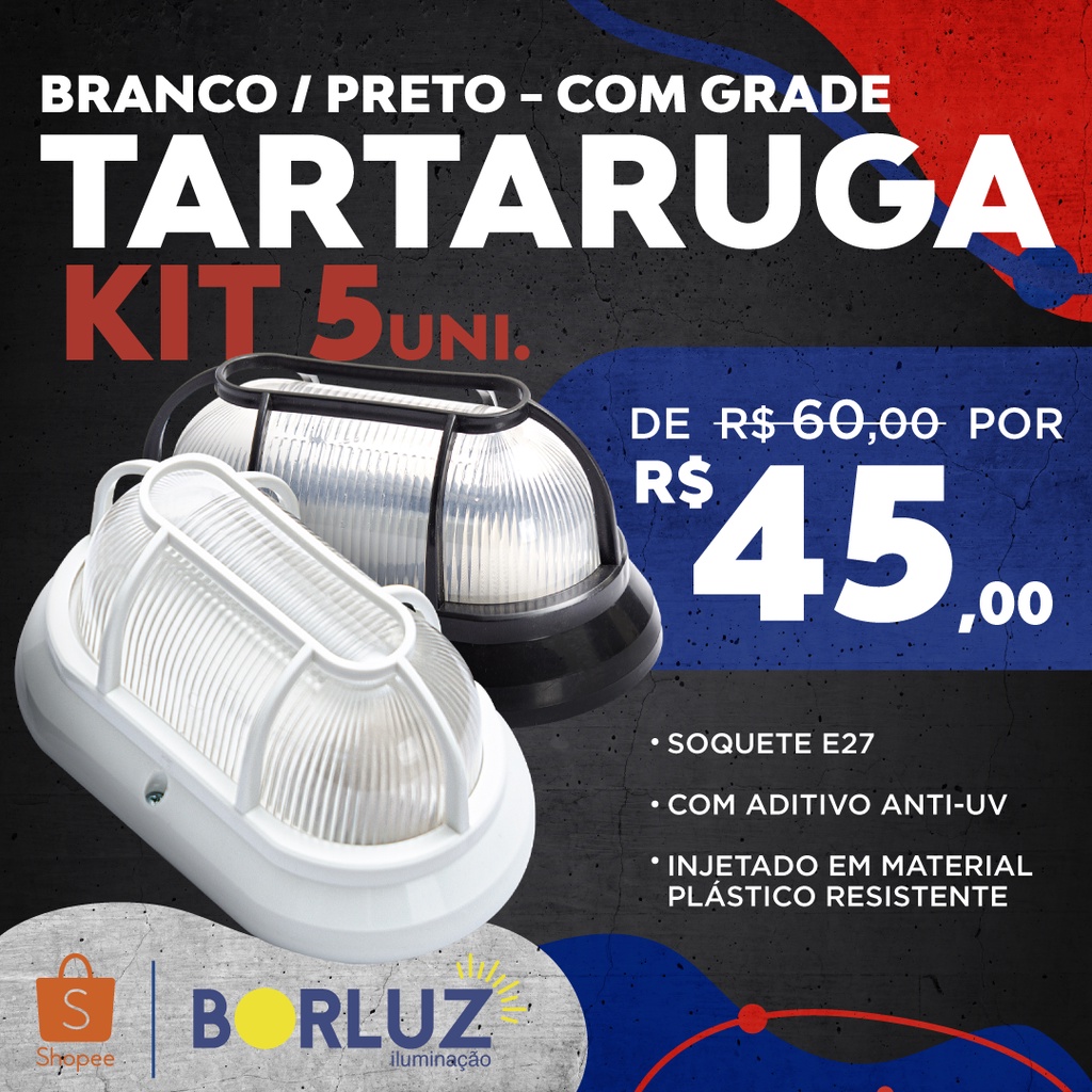 Kit 5 Luminárias Arandelas Tartarugas Externa Com Grade Escorrega o Preço