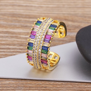 Nova Moda Geometria Arco-Íris De Dupla Camada Anel De Cristal Ajustável Jóias Femininas