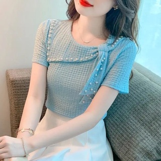 Blusa De Chiffon Feminina Manga Curta Coreana Moda De Verão Slim White Top Novo