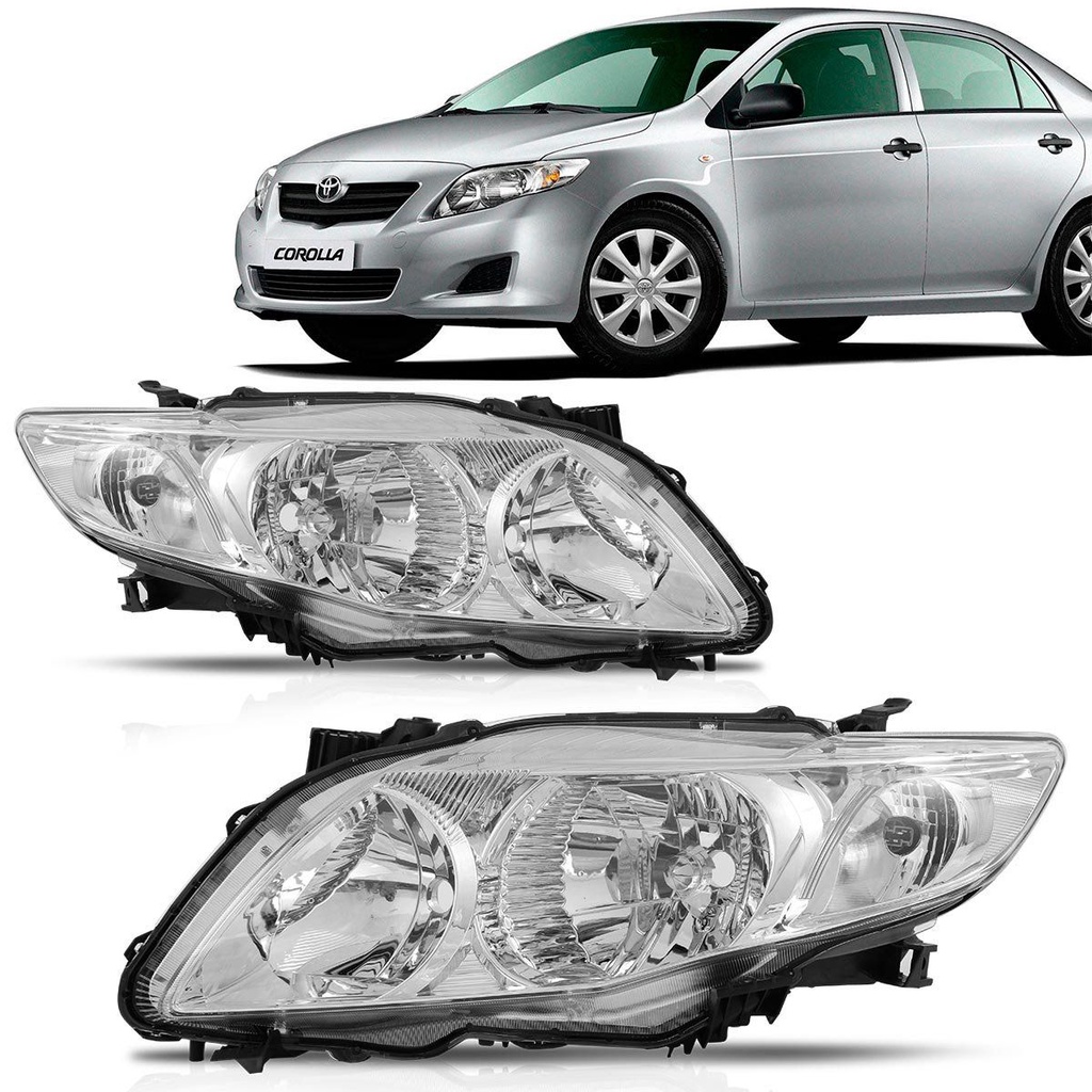 Par Farol Corolla 2009 2010 2011 Foco Duplo Cromado em Oferta na Shopee