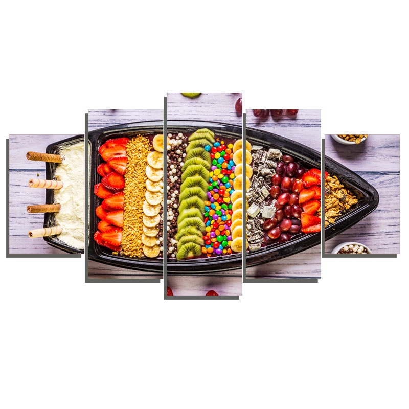 Kit Quadros Decorativos Mosaico 5 Peças Açaí Sorvete Barca Sorveteira Comércio Abstrato Modular Negócio Vintage Aquarela Luxo Promoção