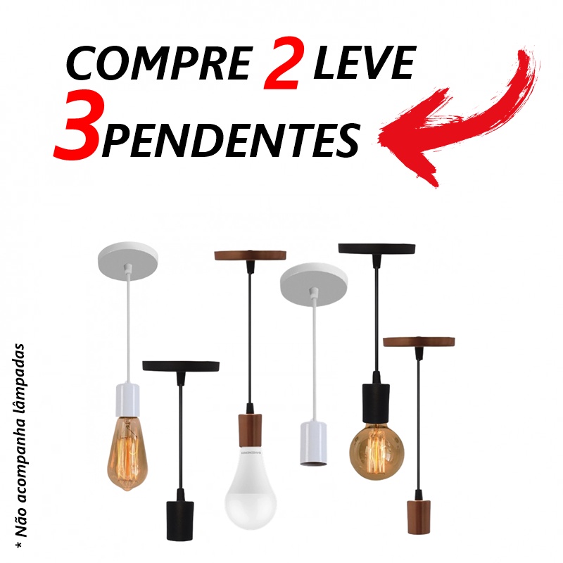 Luminária Pendente Bocal Simples Soquete E27 Cabo Regulável compre Kit