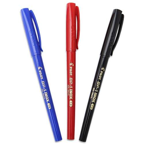 Kit com 6 Caneta Esferográfica Bp-1 Inox 1.0mm Azul , Vermelho e Preto Pilot