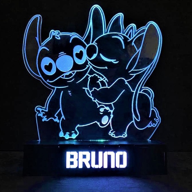 Luminária Stitch e Angel Abajur Lilo & Stitch  LED 3D Casal Nome Personalizado