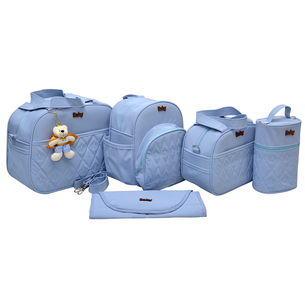 Kit bolsa/Mochila maternidade bebê gestante Masculino/menino 5 peças luxo Melhor preço para gravida enxoval
