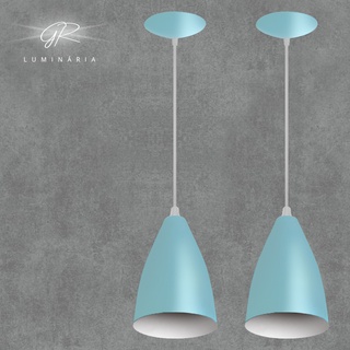 KIT COM 2 PENDENTES LUSTRE VEGAS AZUL BB/BRANCO CASA E DECORAÇÃO IDEAL PARA SUA SALA OU COZINHA.
