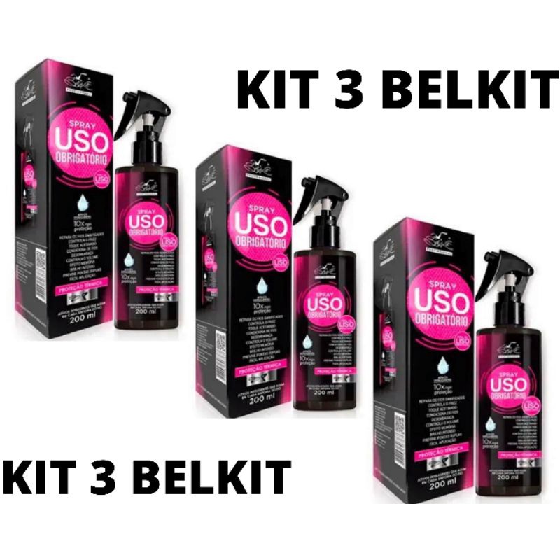 Kit 3 Spray uso obrigatório, liso obrigatório - Belkit, 200ml. Protetor, Térmico. 10 em 1. Antifrizz, para Cabelo.Protetor Térmico,Liso Obrigatorio,Protetor Térmico