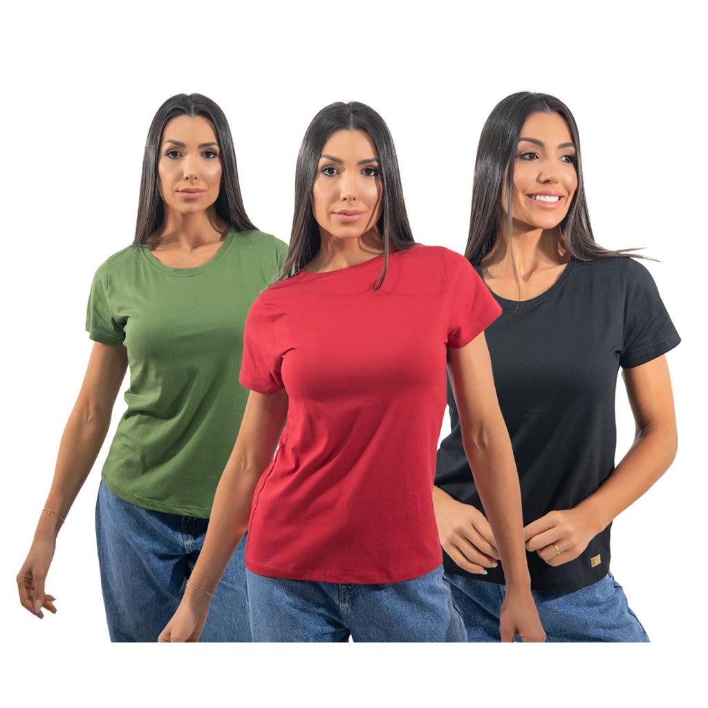 Kit 4 Camisetas Tshirts Feminina Atacado Gola Redonda Basica Algodao Curta Promocao