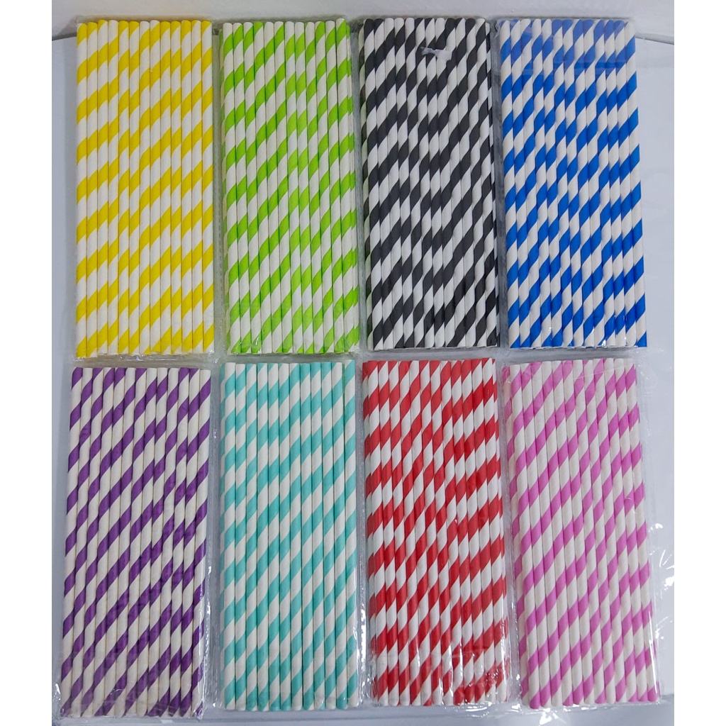 100 Canudos Papel Biodegradável Listrado 100 Canudos Papel Biodegradável Listrado