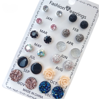 12 Pares Conjunto Brincos De Cristal Fashion Feminino / Joia / Piercing / Brinco De Tarraxa