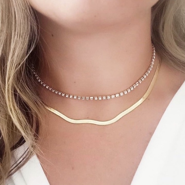 Choker Riviera Zircônia + Choker Fio Laminado Banhado A Ouro 18k