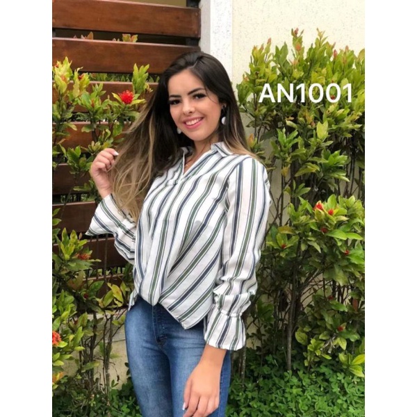 Camisa Feminino Manga Longa Listrada Colorido   Comprida Social em Oferta na Shopee