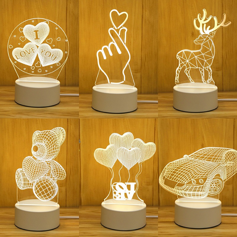 3D Visual Acrylic LED Night Light/Novelty Illusion Festival Mini Table Lamp/Desk  Lamps/USB Cable Christmas New Year Gift | Shopee Brasil