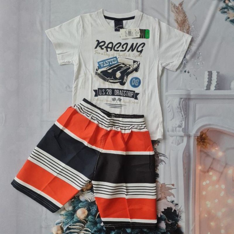 Conjunto Infantil Masculino Camiseta e Bermuda tactel Listrada Benetex Piradinhos