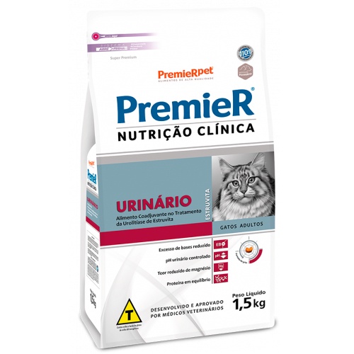 Ração Super Premium Nutrição Clínica Urinário para Gatos Adultos - Tratamento de Urolitíase de Estruvita - 1,5Kg