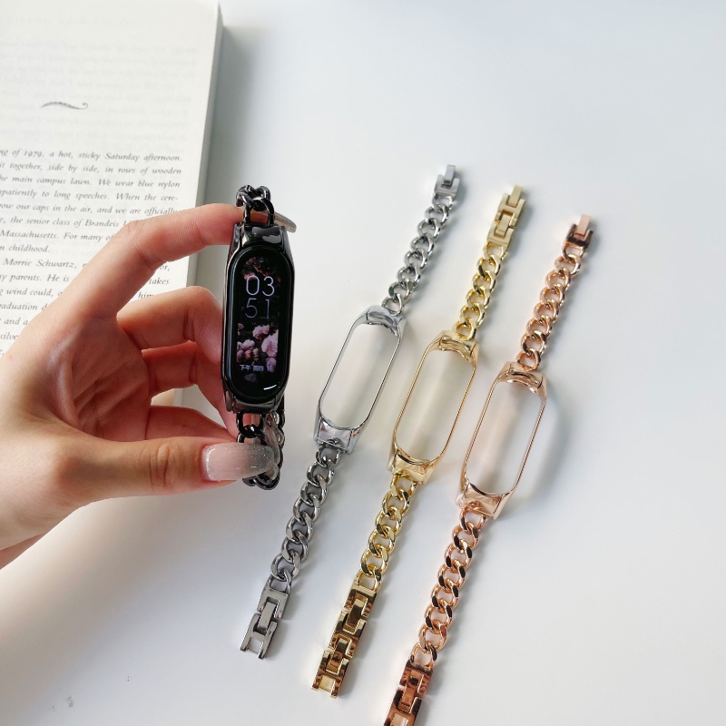 Pulseira De Aço Inoxidável Para Xiaomi Mi Band 7 6 5 Substituições Inteligentes Alça Metálica MiBand 3 4 5 6 7 Acessórios em Oferta na Shopee