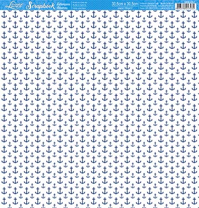 Papel Para Scrapbook Folha Simples Âncoras Azuis Mini Litoarte SBB-047 30,5x30,5