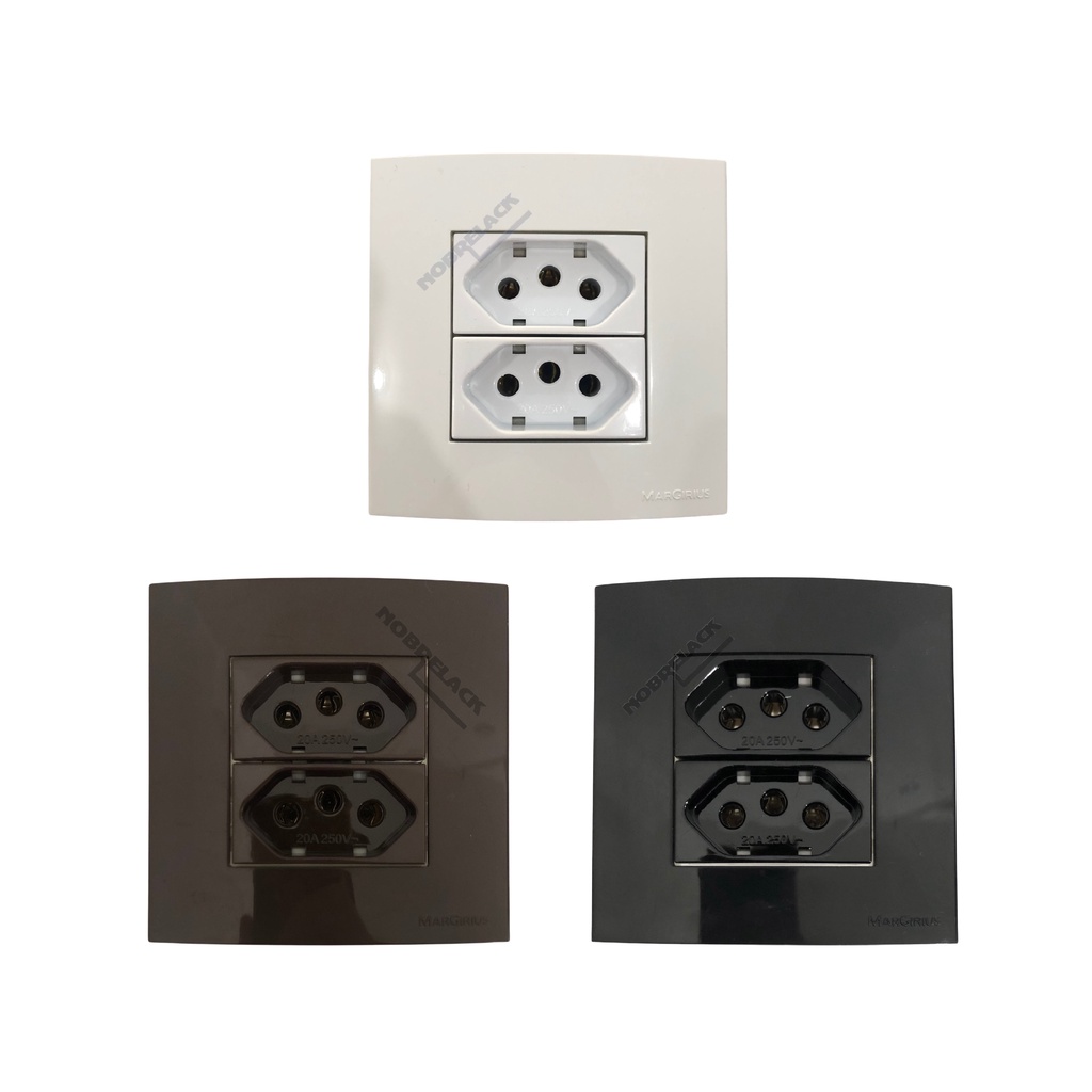 Tomada Dupla 10a Para Embutir Em Móveis Margirius Branca Preta e Marrom Linha Sleek