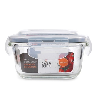 Pote de Vidro Quadrado 800ml Casa do Chef com Tampa