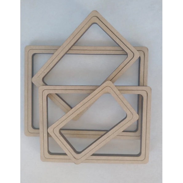Kit 8 Bastidores Retangulares de 16x12cm, 14x10cm,  12x8cm e 10x6cm  ( 2 de CADA MEDIDA ) MDF CRU Para Emoldurar Bordado em Oferta na Shopee