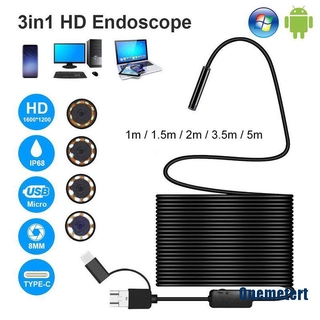 【 Onemetert 】 3 Em 1 USB Tipo C Borescópio De Inspeção De 5,5/7/8mm Câmera HD De Lente