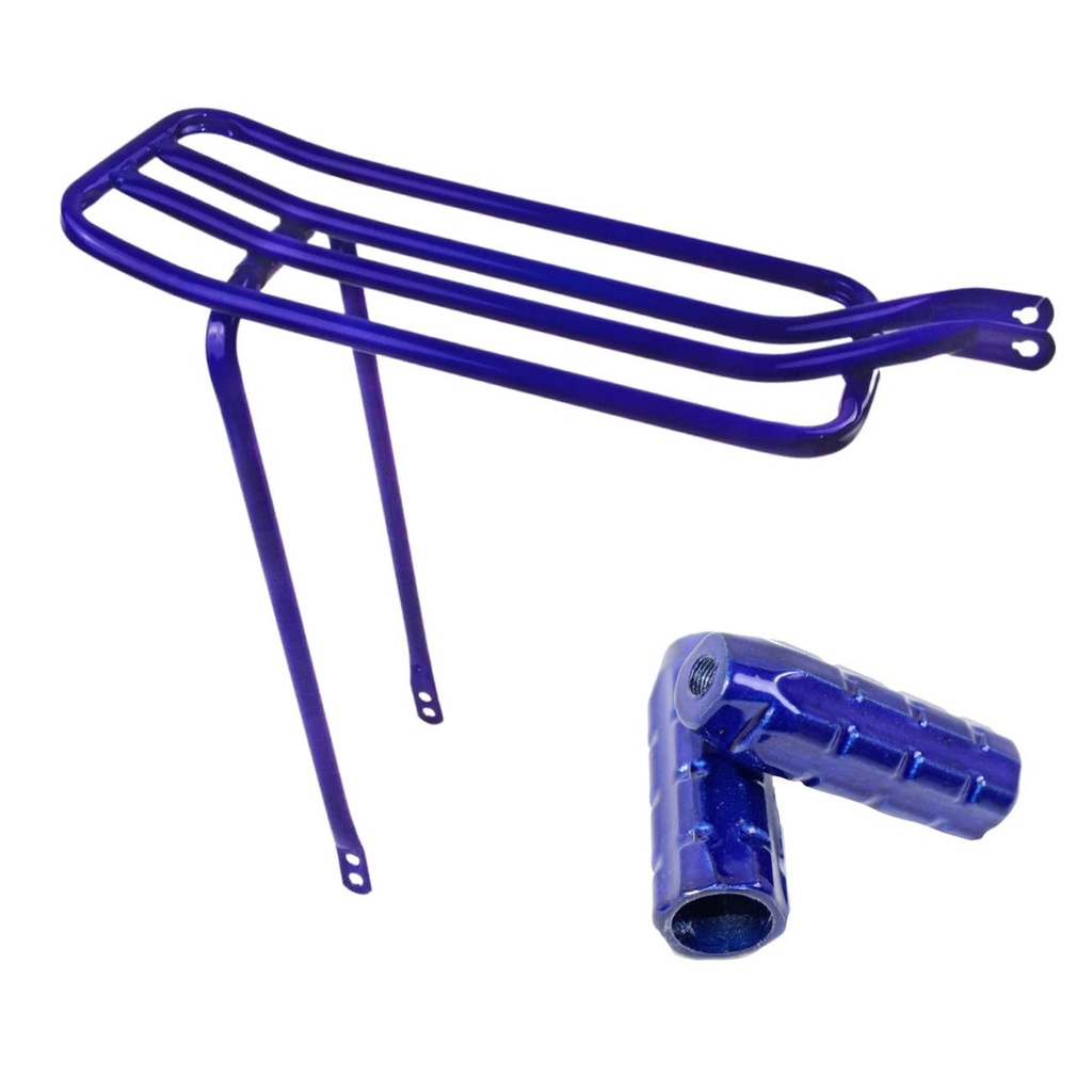 Bagageiro Garupa Bike Tubão Aro 26 Kit Com Par Pedaleira De Apoio Bicicleta Azul